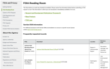 US Forest Service FOIA Reading Room screenshot