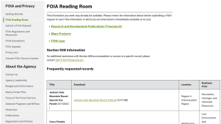 US Forest Service FOIA Reading Room screenshot