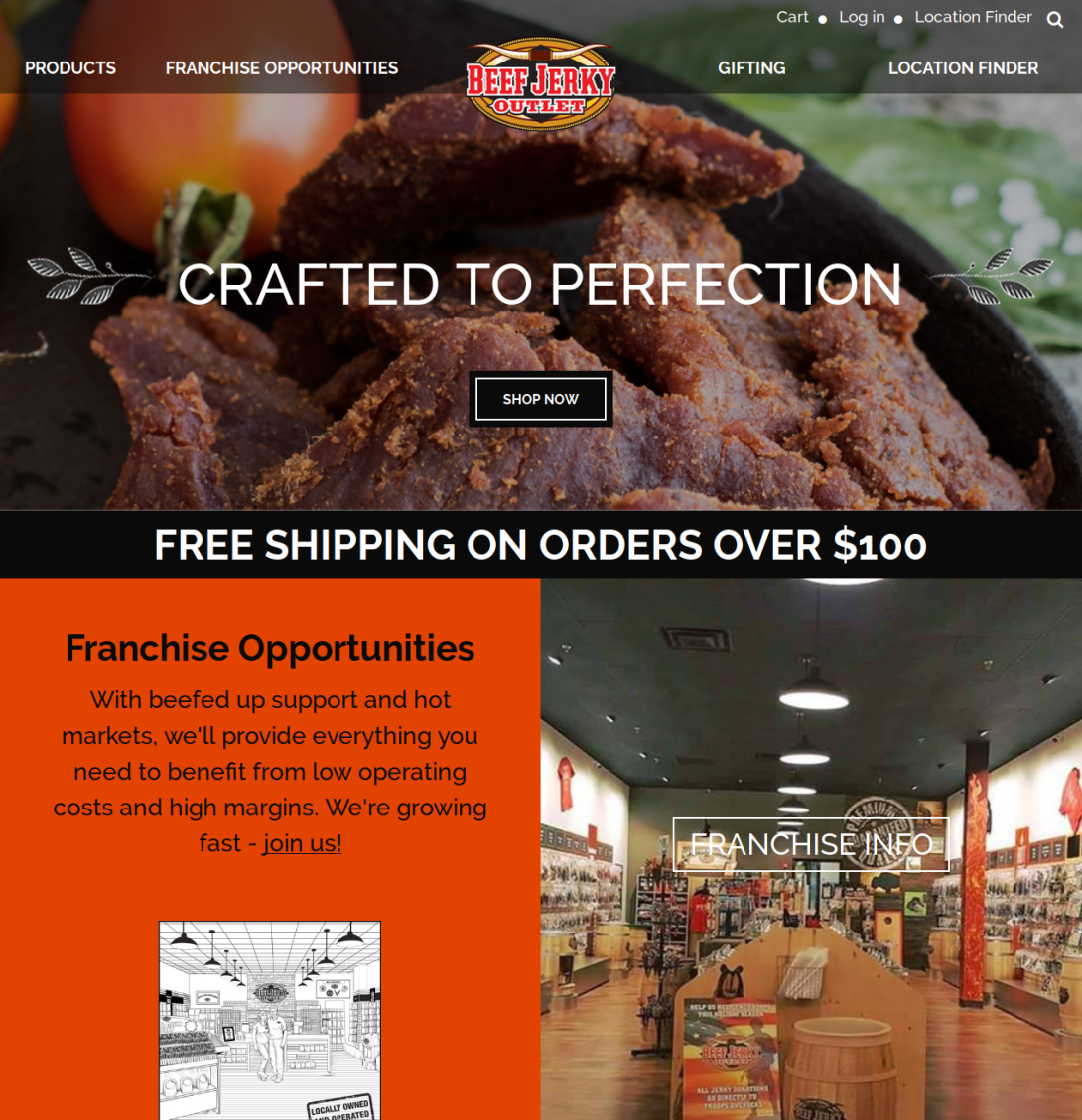 Beef Jerky Outlet home page screenshot
